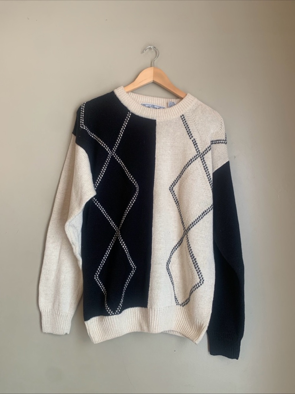 Vtg Bugle Boy men’s Black And White Geometric Sweater 90’a Grandpa Colorblock